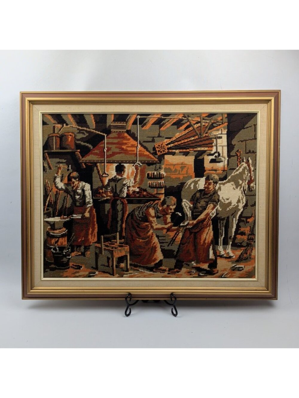 Vintage La Forge Needlepoint Blacksmith Workshop Horse French Classics Framed